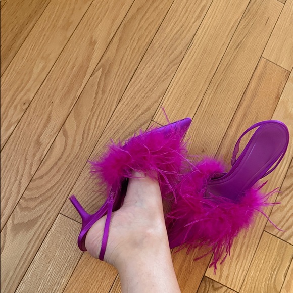 Zara Pink Feathered Heels - Picture 3 of 5